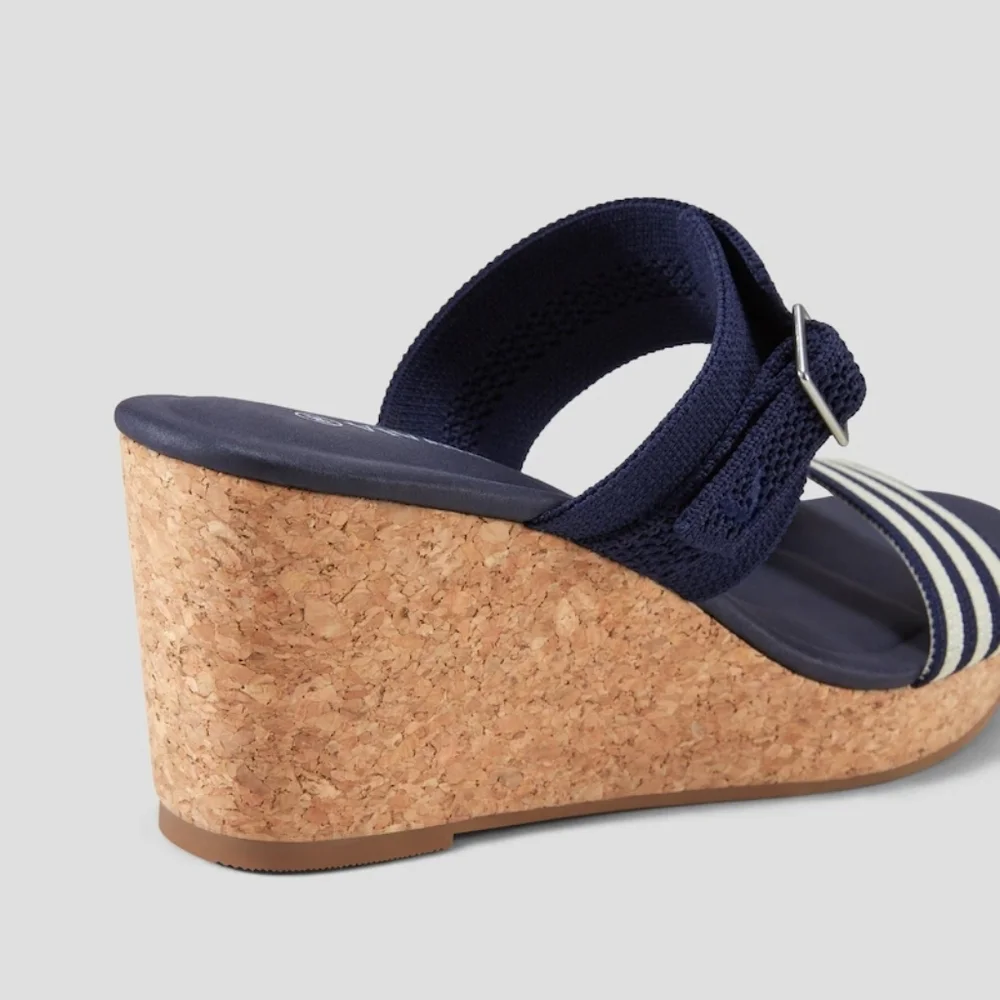 Vivaia Sammy 39 Adjustable Strap Cork Wedge Sandals Navy Sz 8/8.5 SH446